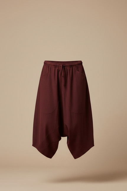 Pantalon Chinois Sarouel Ample Marron Casual Coton - Bordeaux - vue 3