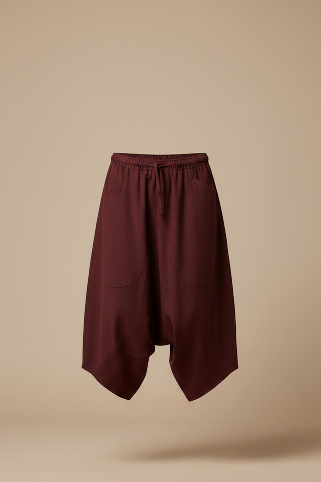 Pantalon Chinois Sarouel Ample Marron Casual Coton - Bordeaux - vue 3