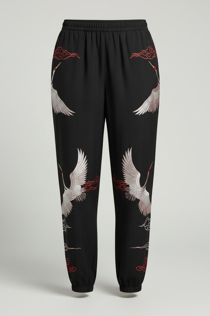 Pantalon Chinois Femme Noir Ample Satin - Viscose - vue 3