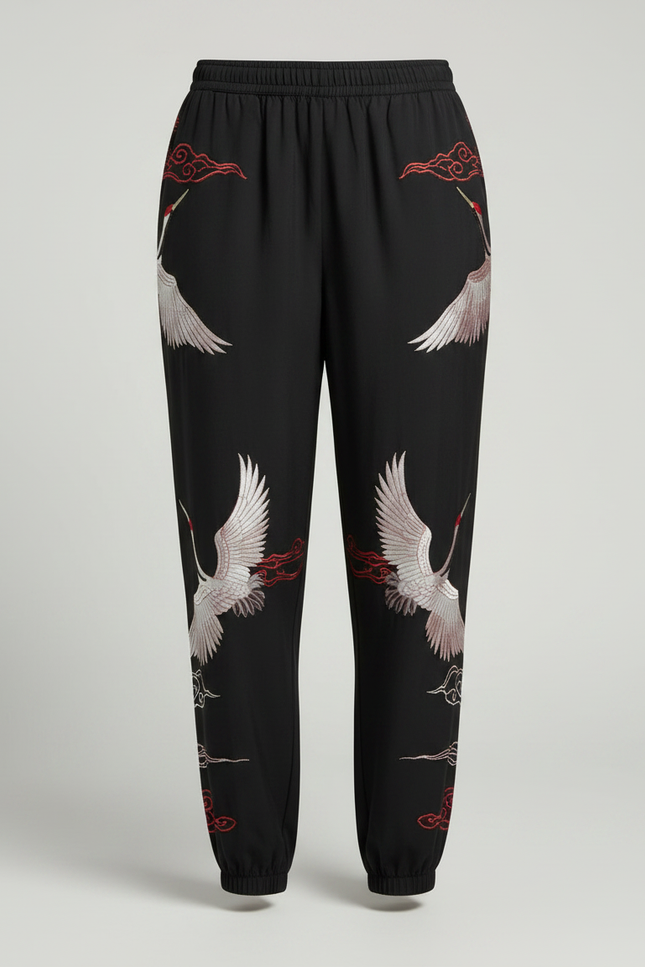 Pantalon Chinois Femme Noir Ample Satin - Viscose - vue 3