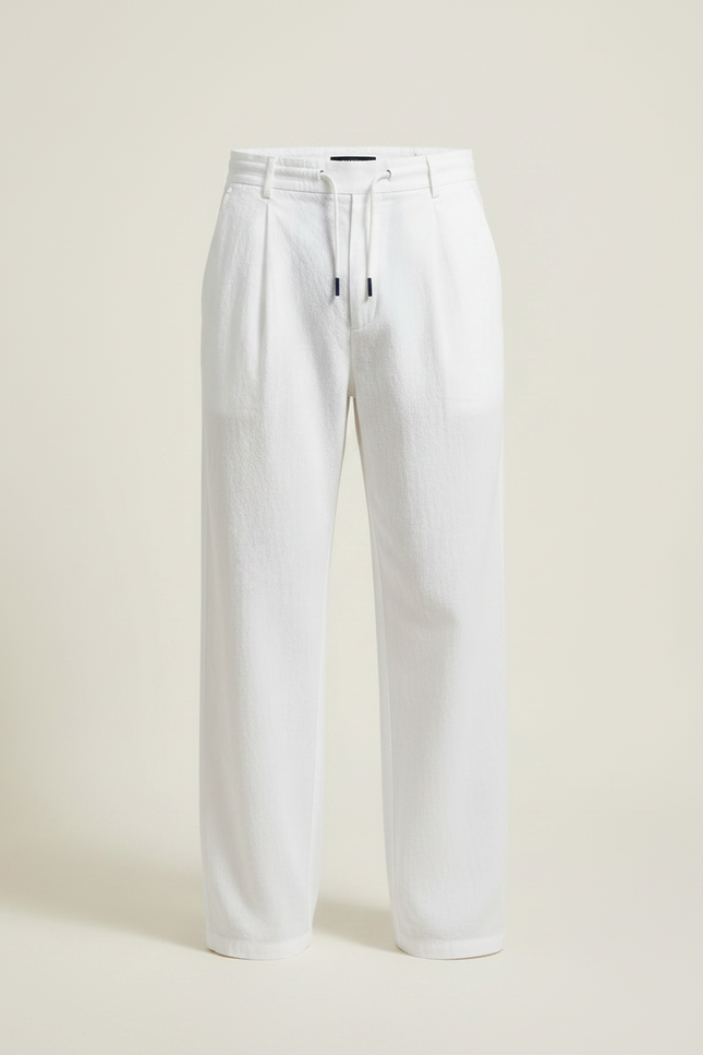 Pantalon Chinois Blanc Coton Ample Cordon Décontracté Homme - vue 3