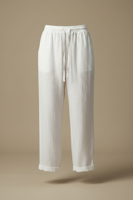 Pantalon Chinois Femme Blanc Ample Lin - vue 3