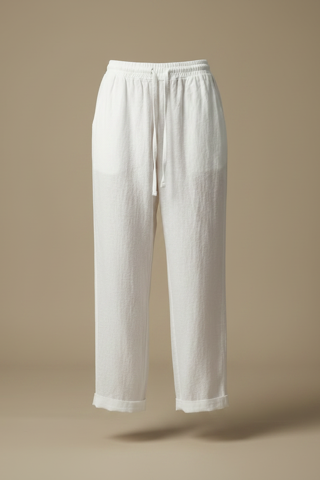 Pantalon Chinois Femme Blanc Ample Lin - vue 3