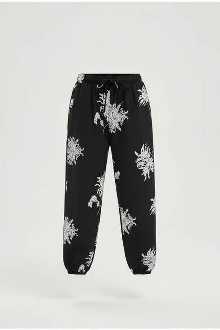 Pantalon Chinois Noir Blanc Ample Fleuri Enfant - Imprimé Viscose - vue 3