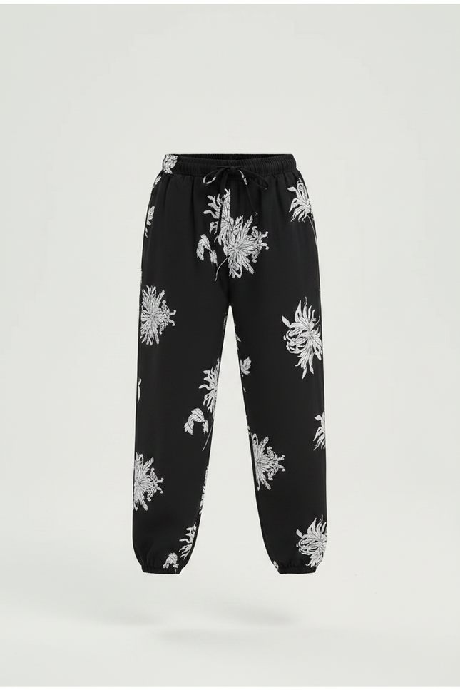 Pantalon Chinois Noir Blanc Ample Fleuri Enfant - Imprimé Viscose - vue 3