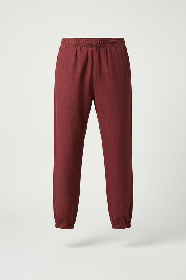 Pantalon Chinois Bordeaux Ample Coton Lin Décontracté - vue 3