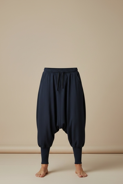 Pantalon Chinois Harem Bleu Marine Cordon Ample Décontracté - Cordé - vue 3