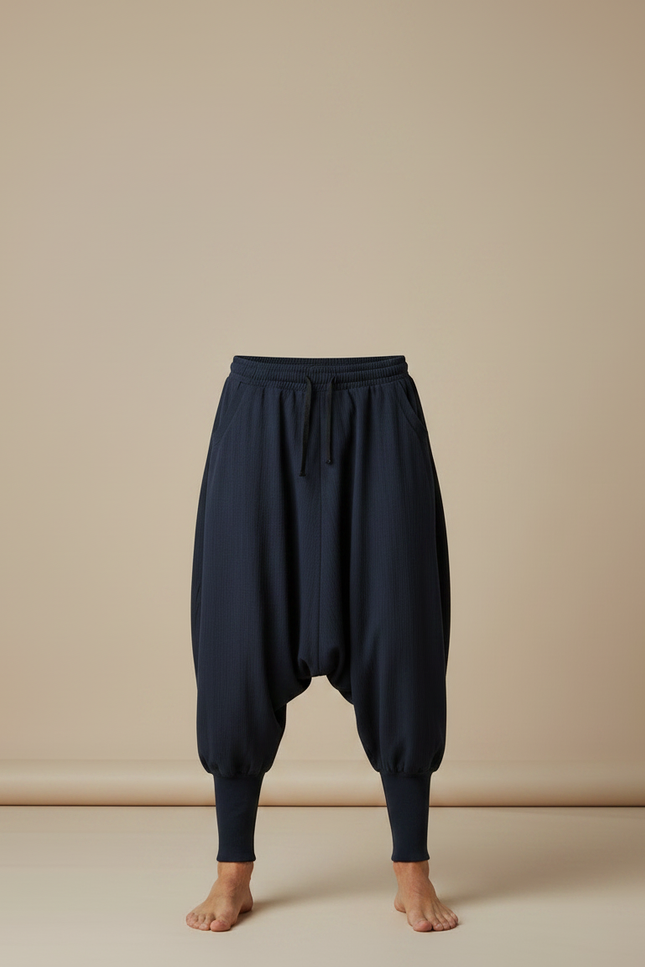 Pantalon Chinois Harem Bleu Marine Cordon Ample Décontracté - Cordé - vue 3