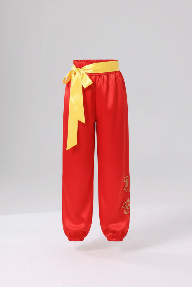 Pantalon Chinois Rouge Satiné Ample Brodé Enfant - vue 3
