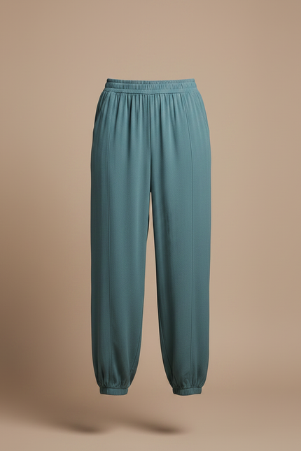 Pantalon Chinois Bleu Canard Fluide Ample Élastiqué Femme - Viscose - vue 3