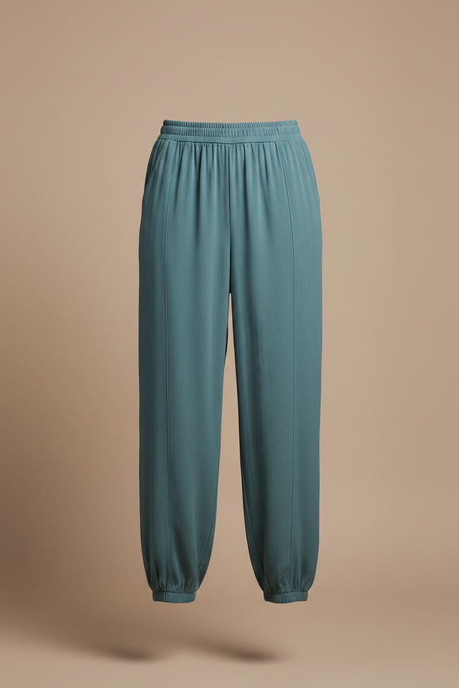 Pantalon Chinois Bleu Canard Fluide Ample Élastiqué Femme - Viscose - vue 3
