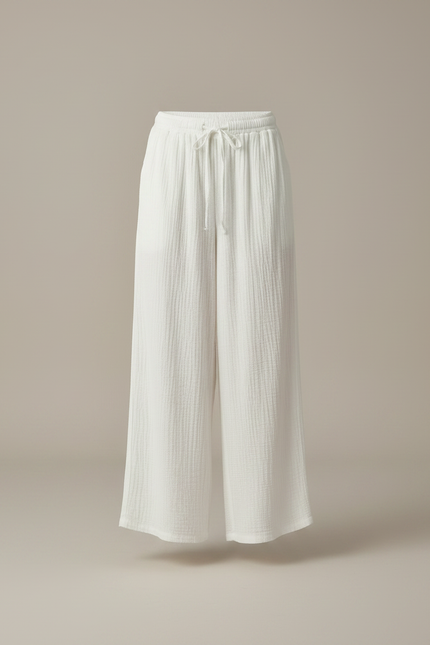 Pantalon Chinois Blanc Ample Coton Fluide Décontracté - vue 3