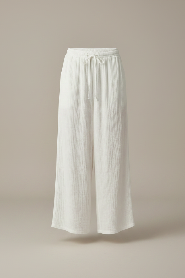 Pantalon Chinois Blanc Ample Coton Fluide Décontracté - vue 3