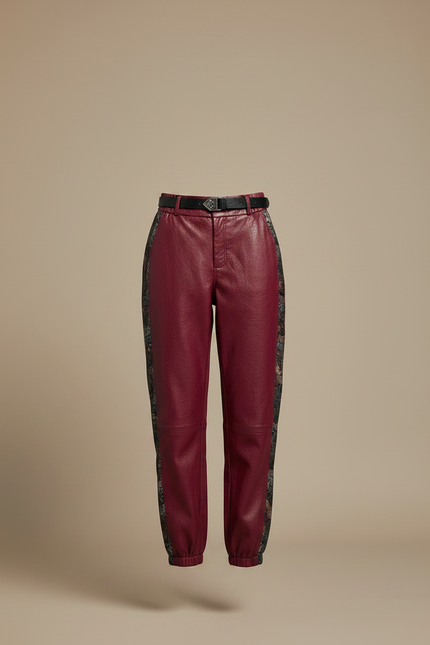 Pantalon Chinois Bordeaux Cuir Imprimé Ample Femme - vue 3
