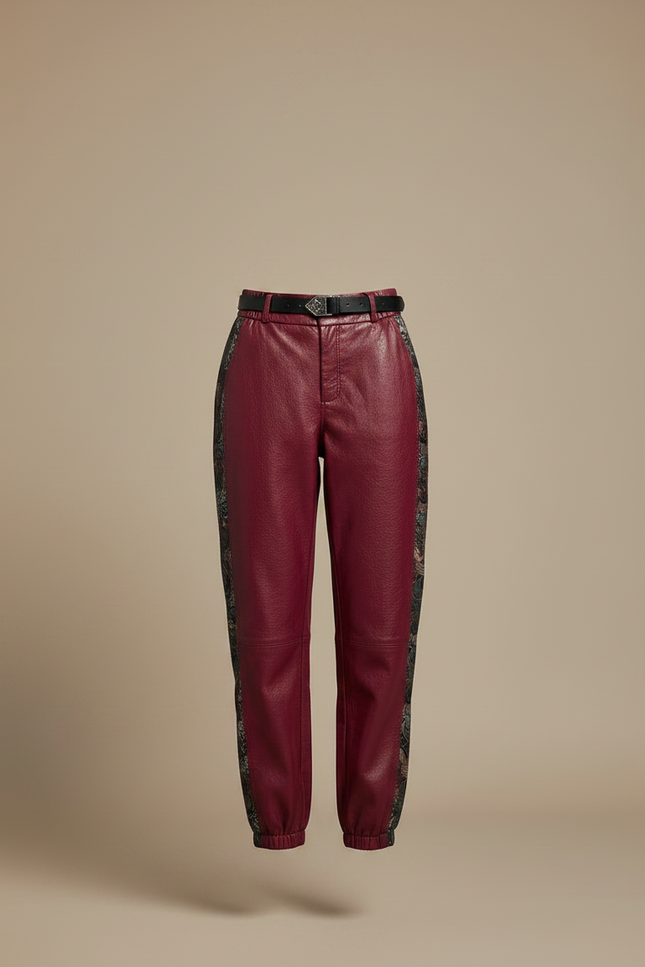 Pantalon Chinois Bordeaux Cuir Imprimé Ample Femme - vue 3