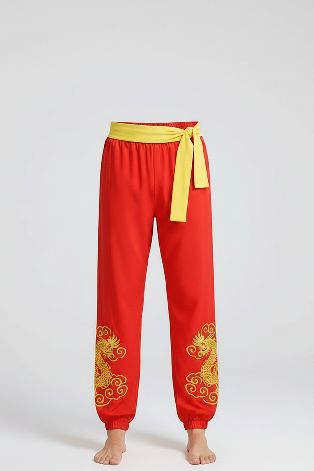 Pantalon Chinois Rouge Dragon Jaune Ample - Polyester - vue 3