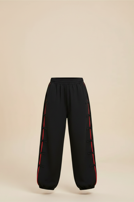 Pantalon Chinois Noir Ample Boutons Rouges Enfant - Molleton - vue 3