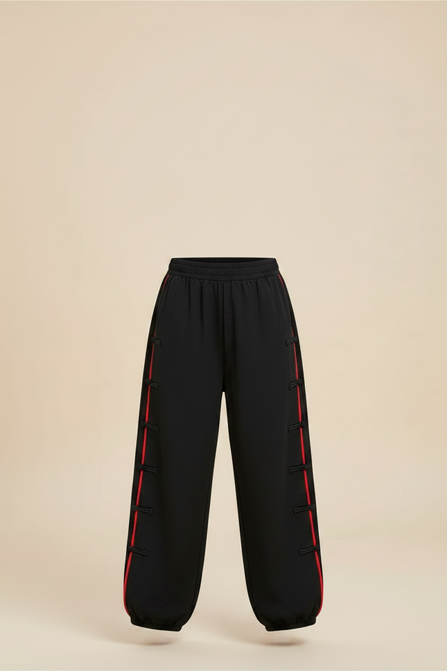 Pantalon Chinois Noir Ample Boutons Rouges Enfant - Molleton - vue 3