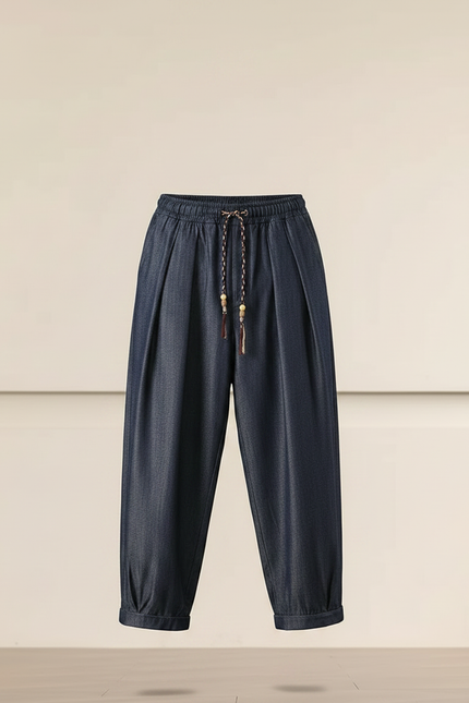 Pantalon Chinois Harem Ample Denim Bleu Marine Décontracté - Jean - vue 3