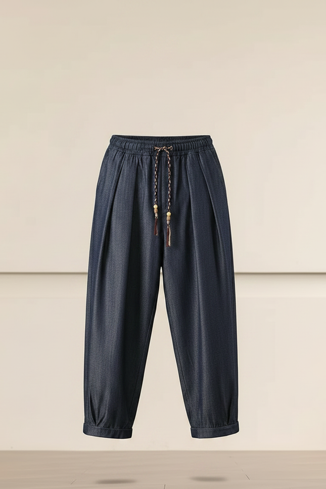 Pantalon Chinois Harem Ample Denim Bleu Marine Décontracté - Jean - vue 3