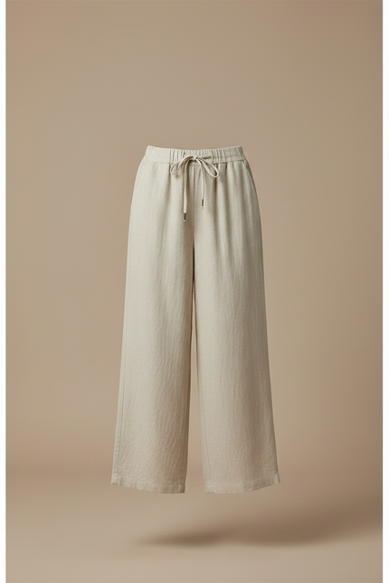 Pantalon Chinois Beige Lin Ample Décontracté Fluide - vue 3