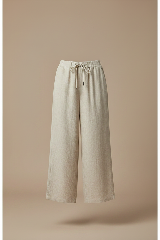 Pantalon Chinois Beige Lin Ample Décontracté Fluide - vue 3