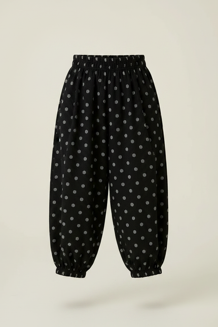 Pantalon Chinois Noir Côtelé Ample Pois Enfant - Cordé - vue 3