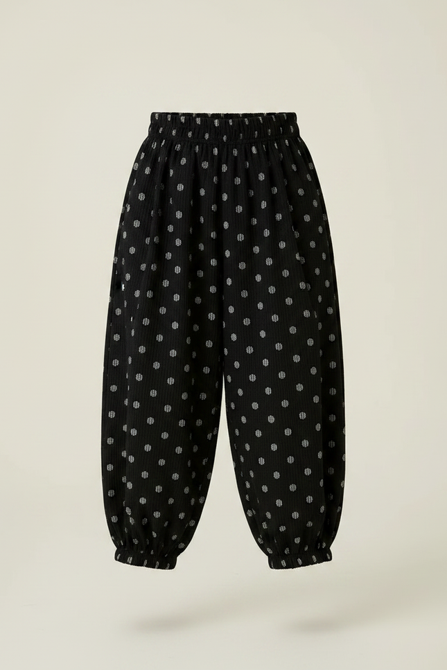 Pantalon Chinois Noir Côtelé Ample Pois Enfant - Cordé - vue 3