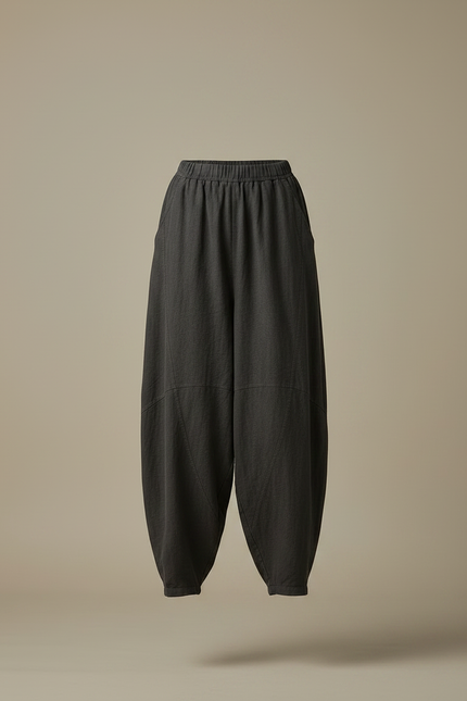 Pantalon Chinois Gris Foncé Ample Fluide Décontracté - Lin - vue 3