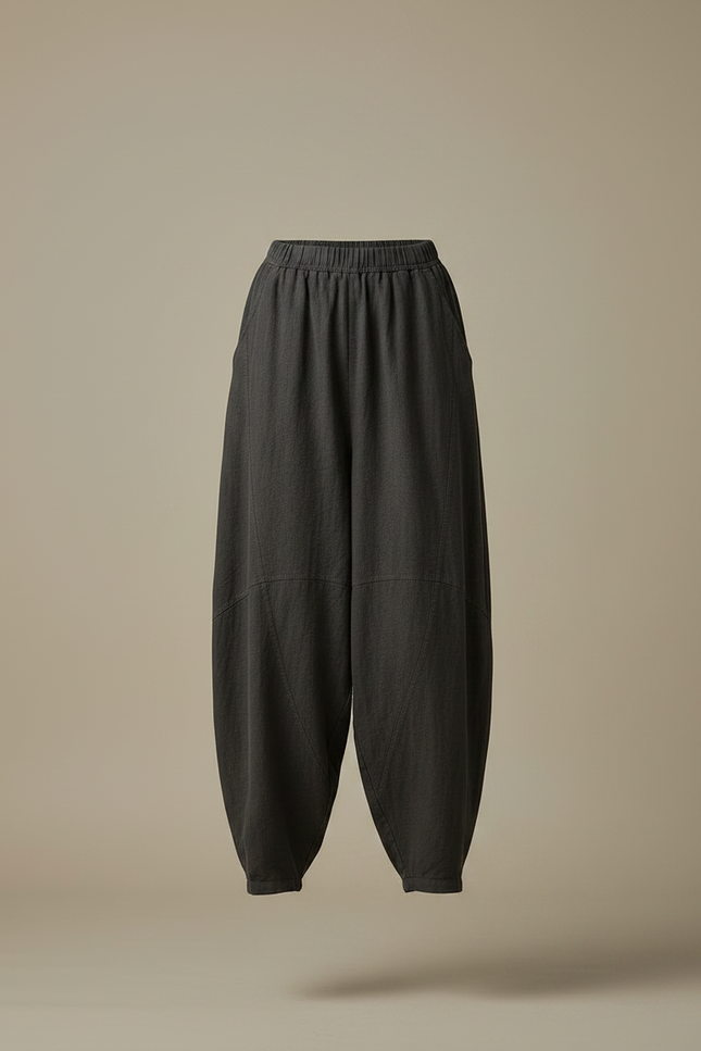 Pantalon Chinois Gris Foncé Ample Fluide Décontracté - Lin - vue 3