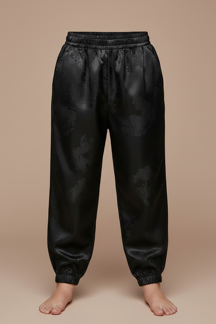 Pantalon Chinois Noir Satiné Ample Élastiqué Dragon Garçon - vue 3