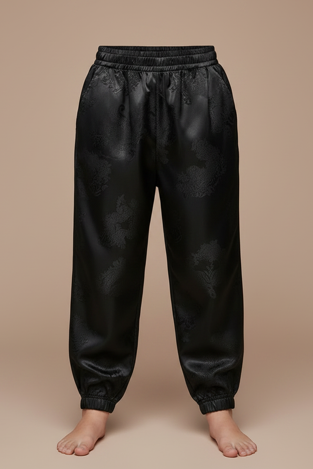 Pantalon Chinois Noir Satiné Ample Élastiqué Dragon Garçon - vue 3