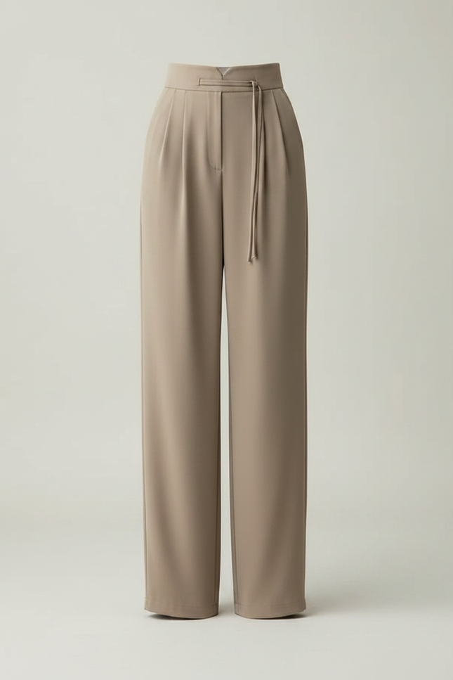 Pantalon Chinois Taille Haute Fluide Droit Élégant Beige - Viscose - vue 3
