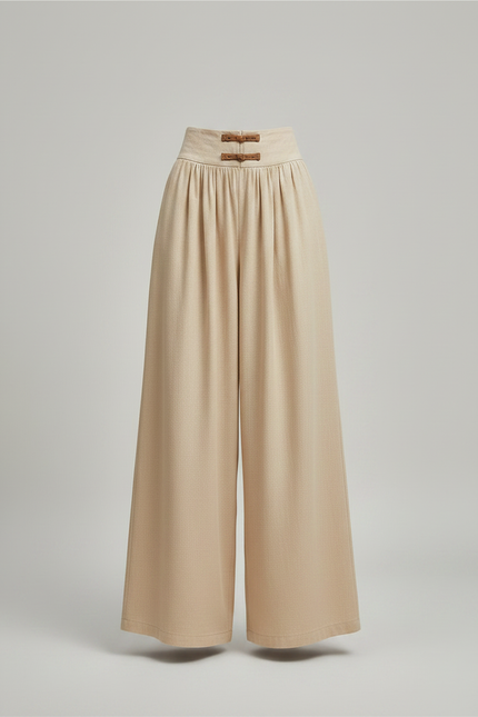 Pantalon Chinois Beige Plissé Ample Fluide Femme - Viscose - vue 3