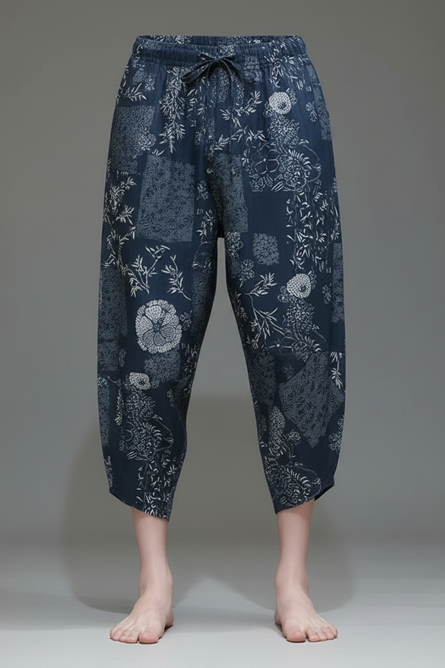 Pantalon Chinois Bleu Imprimé Floral Harem Fluide Homme - Lin - vue 3