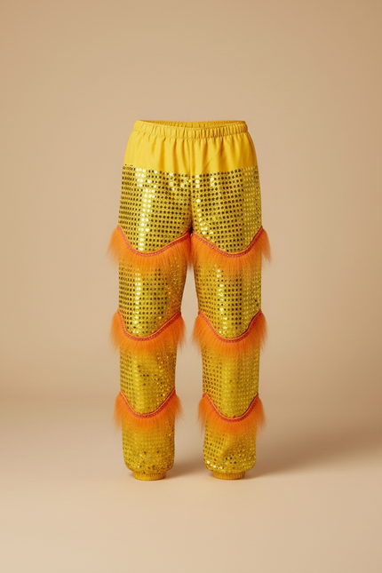 Pantalon Chinois Scintillant Doré Fourrure Orange Homme - Polyester - vue 3