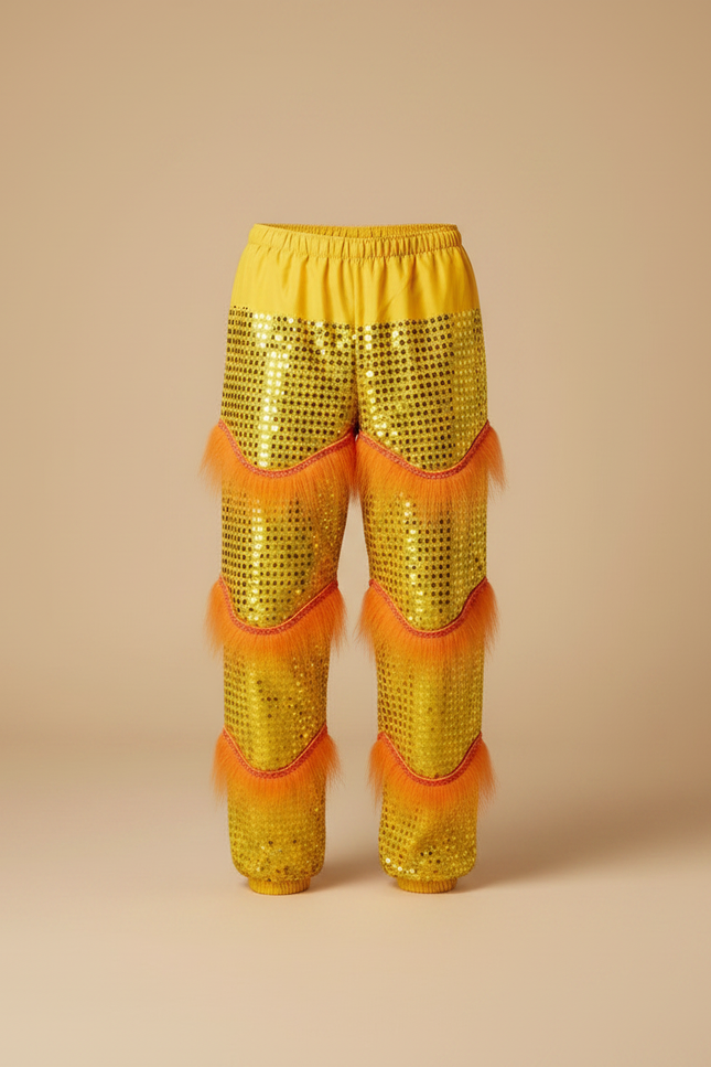 Pantalon Chinois Scintillant Doré Fourrure Orange Homme - Polyester - vue 3