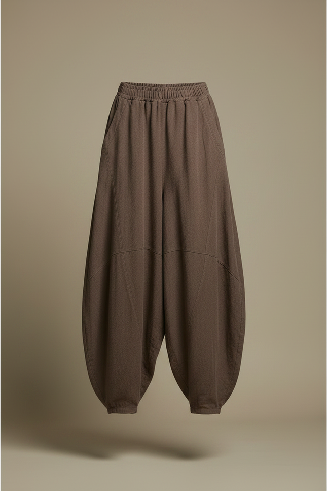 Pantalon Chinois Marron Ample Coton Lin Harem Vintage - vue 3
