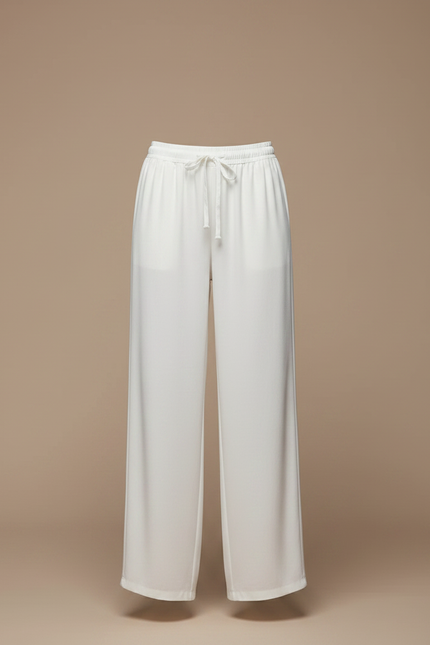 Pantalon Chinois Blanc Fluide Ample Cordon Confortable - Viscose - vue 3