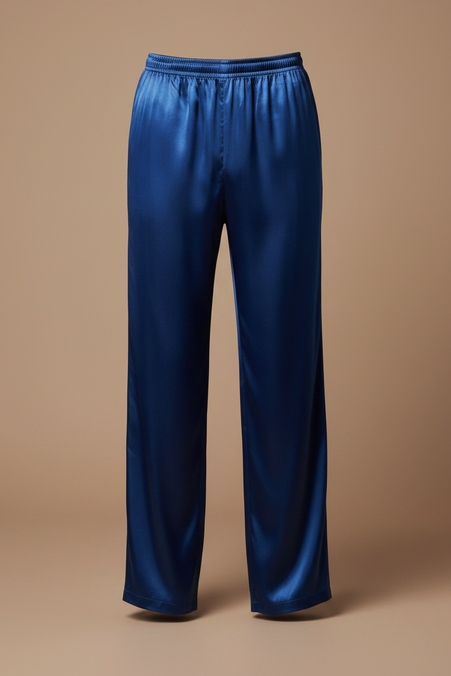 Pantalon Chinois Bleu Satin Fluide Ample Homme - Marine - vue 3