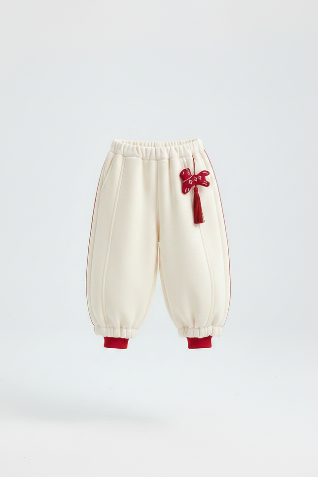 Pantalon Chinois Crème Ample Velours Doux Hiver Enfant - Beige - vue 3