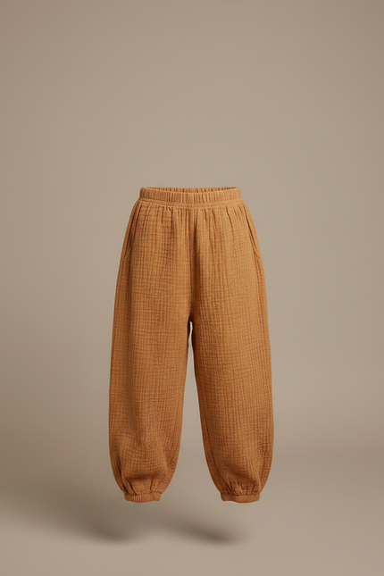 Pantalon Chinois Marron Coton Texturé Ample Enfant - vue 3