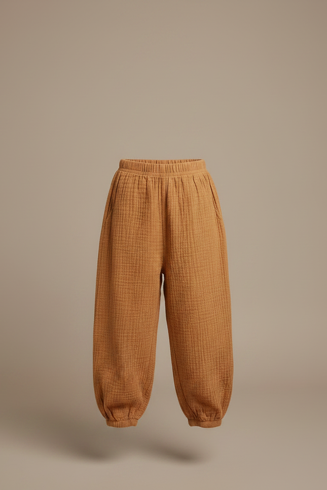 Pantalon Chinois Marron Coton Texturé Ample Enfant - vue 3