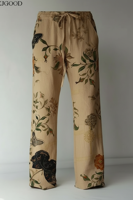 Pantalon Chinois Beige Fleurie Ample Lin Homme - vue 3