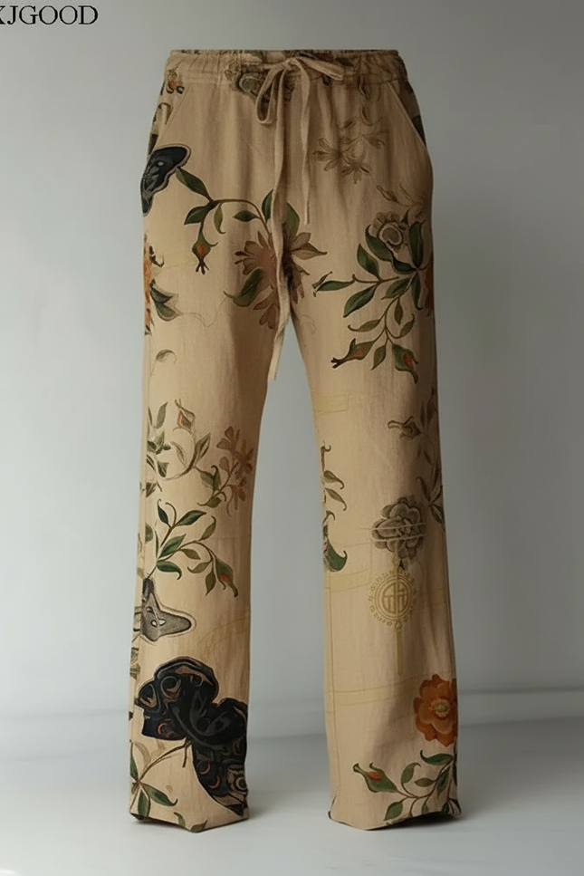 Pantalon Chinois Beige Fleurie Ample Lin Homme - vue 3