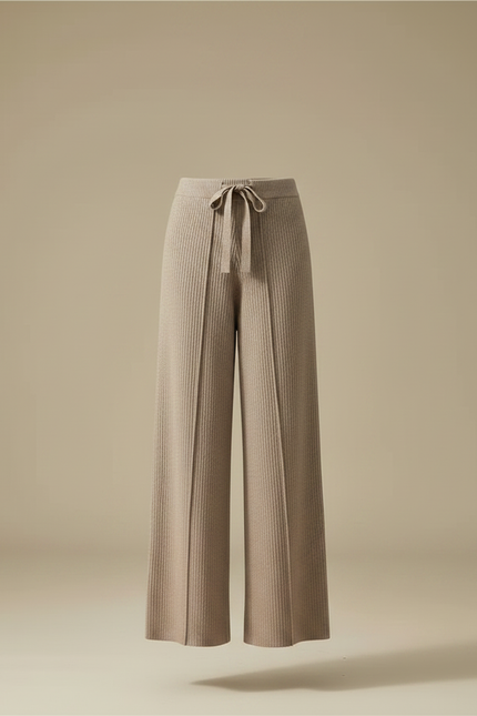 Pantalon Chinois Maille Beige Ample Droit Décontracté - vue 3