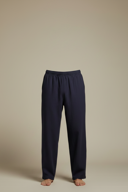 Pantalon Chinois Bleu Marine Ample Lin Homme - vue 3