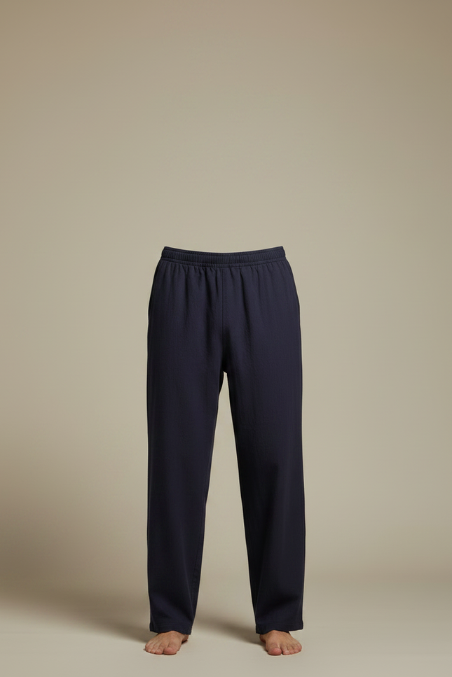 Pantalon Chinois Bleu Marine Ample Lin Homme - vue 3