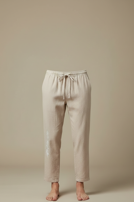 Pantalon Chinois Beige Lin Ample Décontracté Homme Coton - vue 3