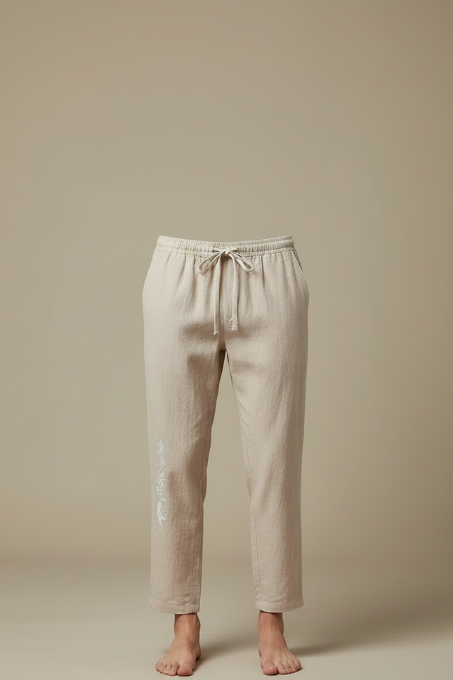 Pantalon Chinois Beige Lin Ample Décontracté Homme Coton - vue 3